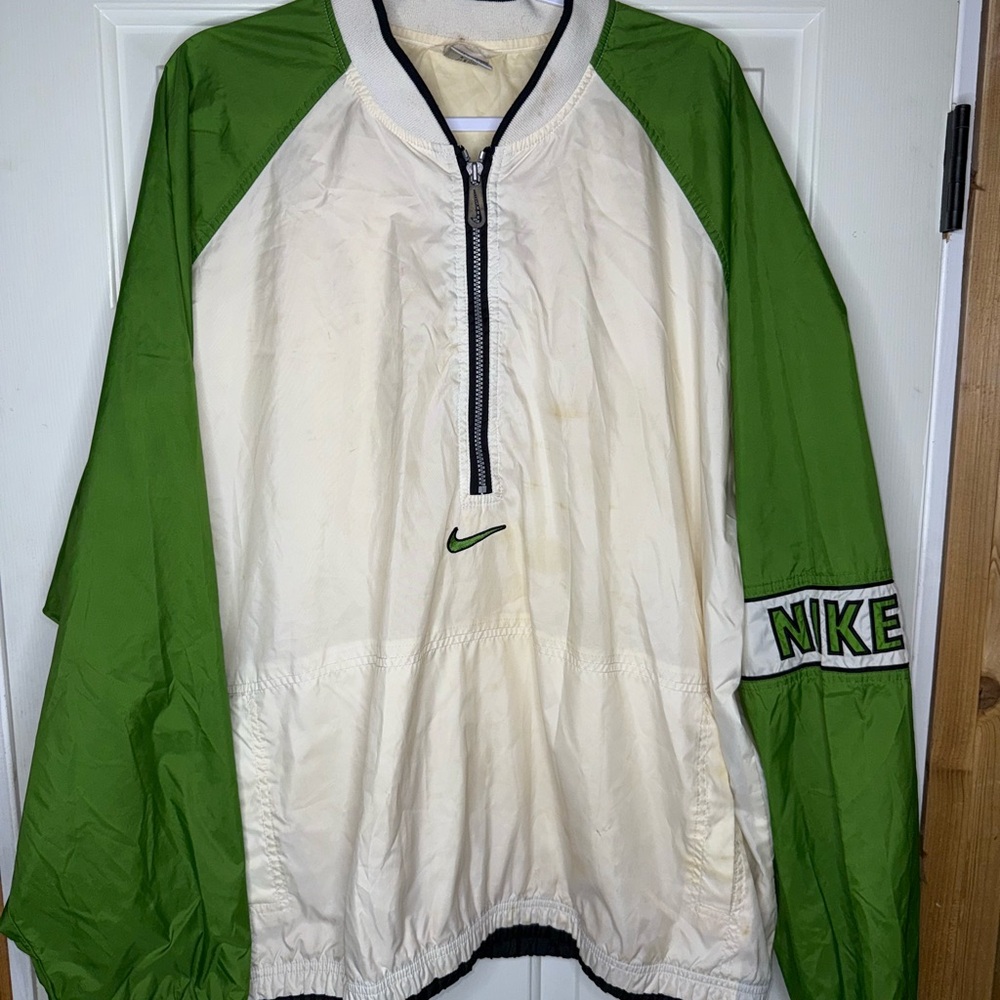 Nike Vintage Windbreaker Jacket Men 2XL Pullover Spellout Swoosh Green White